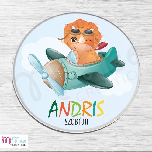 Dinós (repülős) gyerekszoba ajtó névtábla - plexi alapon