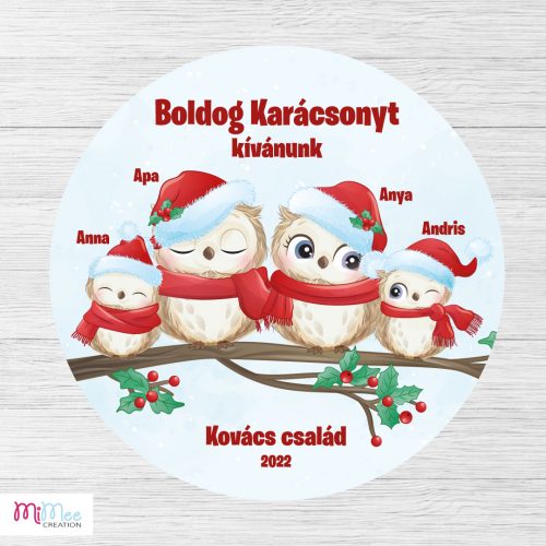 Bagoly családos karácsonyi tábla