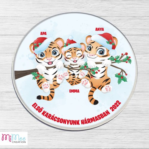 Tigris családos karácsonyi tábla - plexi alapon