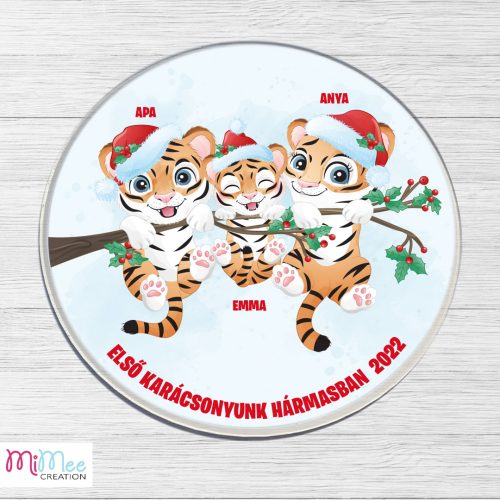 Tigris családos karácsonyi tábla - plexi alapon