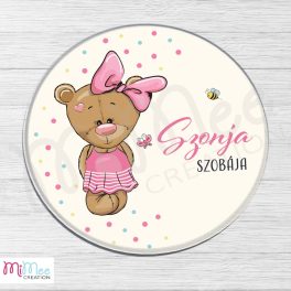 Kislány macis ajtó névtábla - plexi alapon