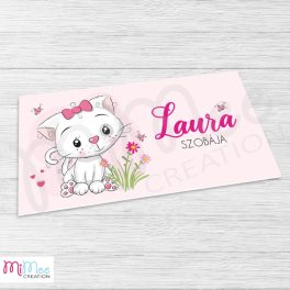 Cica kislányos gyerekszoba ajtó névtábla - pvc alapon