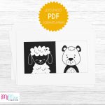 Monokróm babakártyák - állat fejek - letölthető pdf formátumban