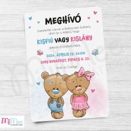   Babaváró buli meghívó – kisfiú és kislány macis meghívó (A/6)