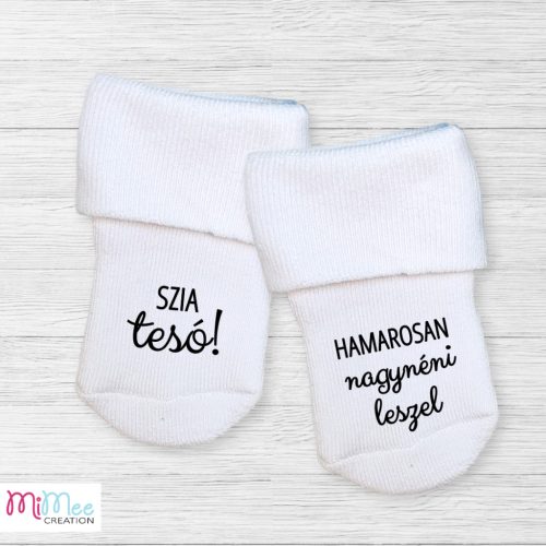 Szia tesó hamarosan nagynéni leszel - baba bejelentő zoknik