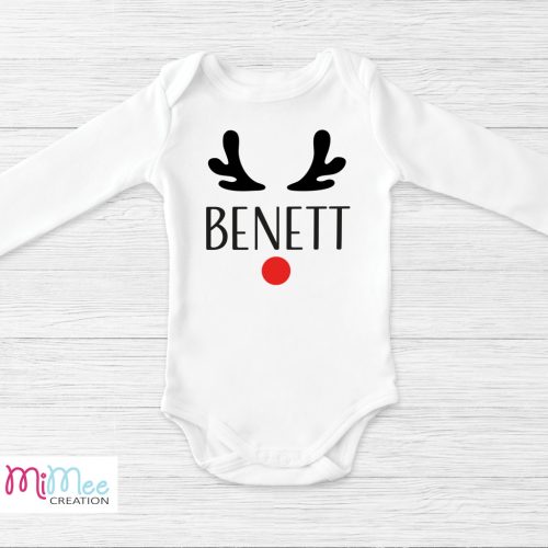 Baba body névvel, rénszarvas agancs mintával és egyedi felirattal - karácsonyra, Mikulásra