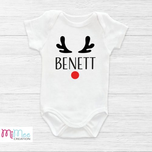 Baba body névvel, rénszarvas agancs mintával és egyedi felirattal - karácsonyra, Mikulásra