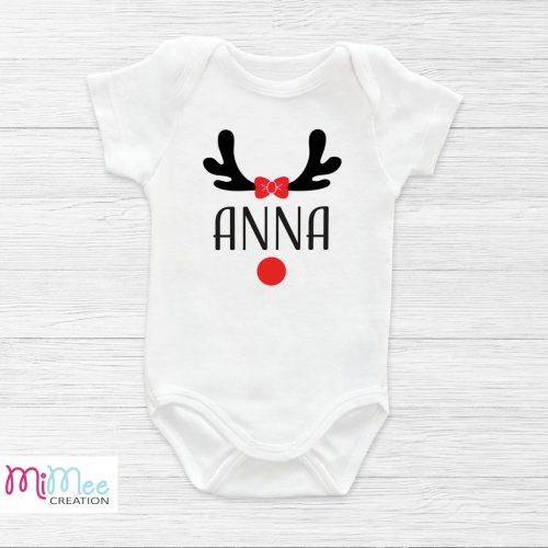 Baba body névvel, masnis rénszarvas agancs mintával és egyedi felirattal - karácsonyra, Mikulásra