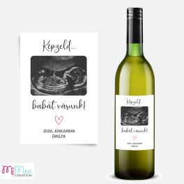   Ultrahang képes baba bejelentő boros címke, üveg címke matrica