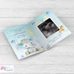 Elefánt bébis bababejelentő ultrahang képpel - kinyitható - kék