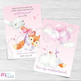Gólyás, róka bébis bababejelentő lap - rózsaszín