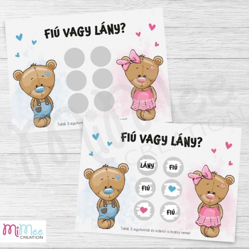 Babaváró kaparós játék – Fiú vagy lány? (6 mezős meglepetés játék, macis)