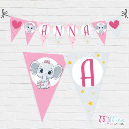 Elefántos, szivecskés zászlófüzér 