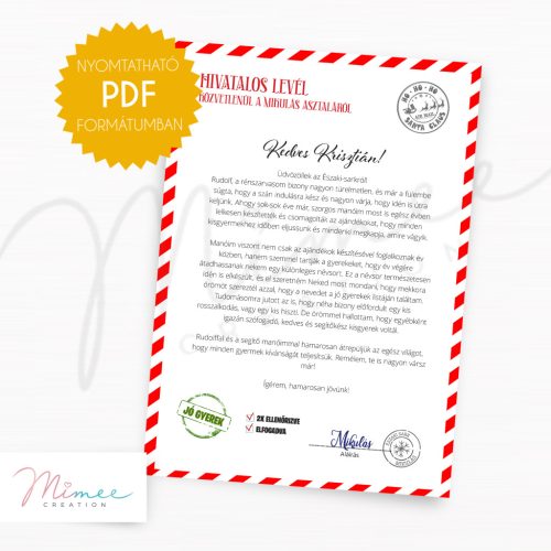 Letölthető névre szóló Mikulás levél PDF - keretes