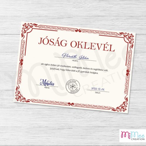 Jóság oklevél - Mikulás koszorúban