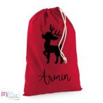 Mikulás zsák keresztnévvel, rénszarvassal - kicsi piros