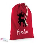 Mikulás zsák keresztnévvel, rénszarvassal - kicsi piros