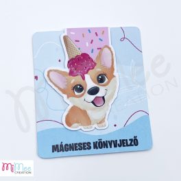   Corgi kutya fagyival a fején - mágneses könyvjelző konfetti alappal