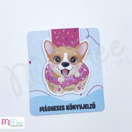   Corgi kutya fánkkal - mágneses könyvjelző konfetti alappal