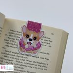 Corgi kutya fánkkal - mágneses könyvjelző konfetti alappal
