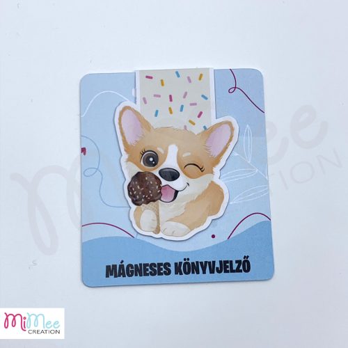 Corgi kutya fagyival - mágneses könyvjelző konfetti alappal