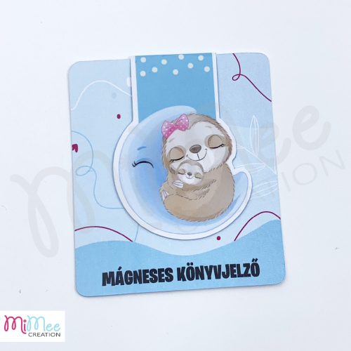 Lajhár mama kicsinyével a holdon - mágneses könyvjelző pöttyös alappal