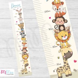 Névre szóló magasságmérő gyerekszobába - 9 állat egymás fején