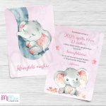 Ormányos elefántos keresztelő meghívó - rózsaszín