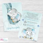 Ormányos elefántos keresztelő meghívó - kék