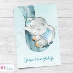 Ormányos elefántos keresztelő meghívó - kék
