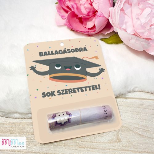 Ballagási kalapos pénzátadó kártya ballagásra, diplomaosztóra - pénztartóval