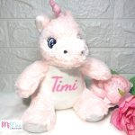 Rózsaszín unikornis plüss emlékőr - keresztnévvel
