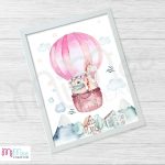 Hőlégballonban utazó maci és zsiráf - A/3-as méretben