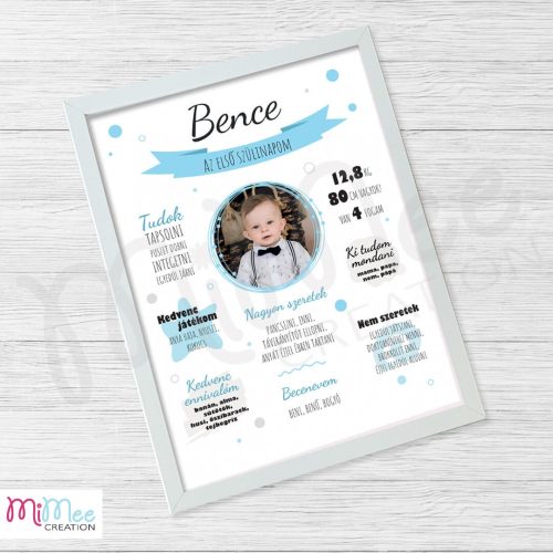 Fényképes, kék pöttyös születésnapi poszter