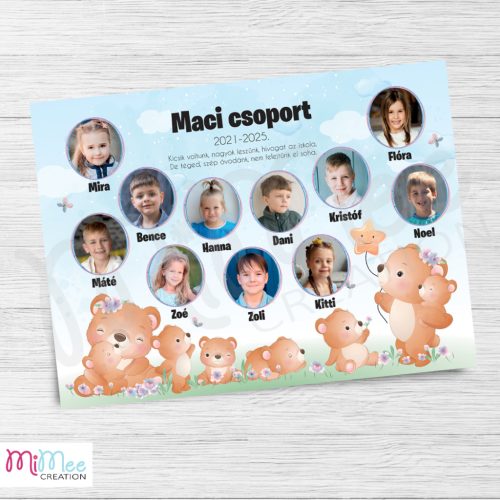 Maci csoportos tablókép bölcsis, óvodai ballagásra