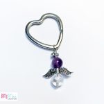 Üdvözlő lap ásvány angyal szív kulcstartóval - lila